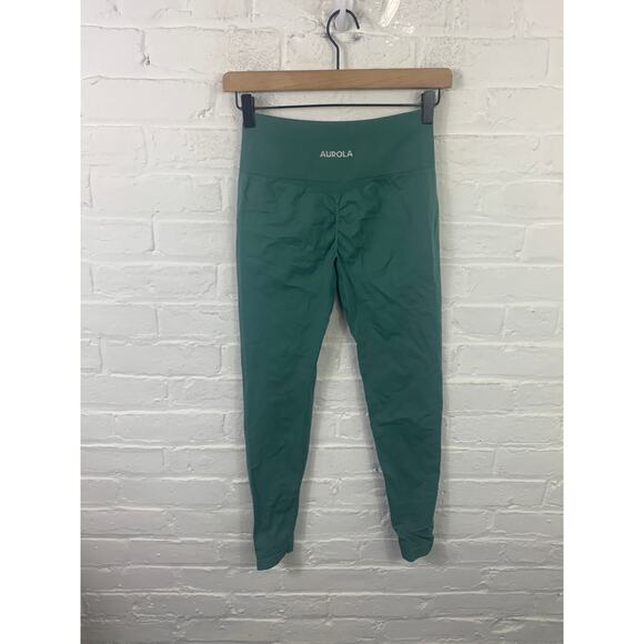 Aurora Women's Comfortable Moisture-Wicking Ribbed Leggings Green Size Small - Picture 2 of 4